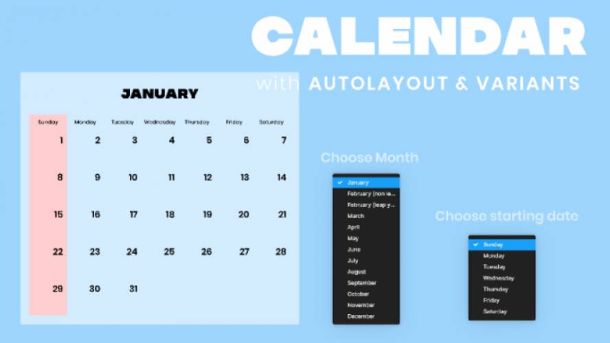 Figma Calendar 2022 with Auto Layout and Variants