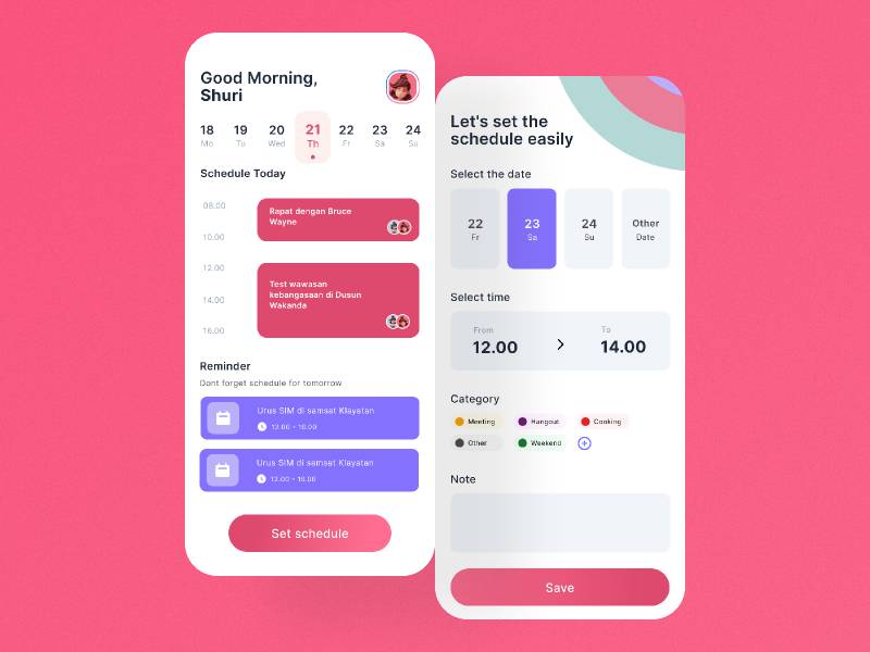 Figma Calendar mobile app template