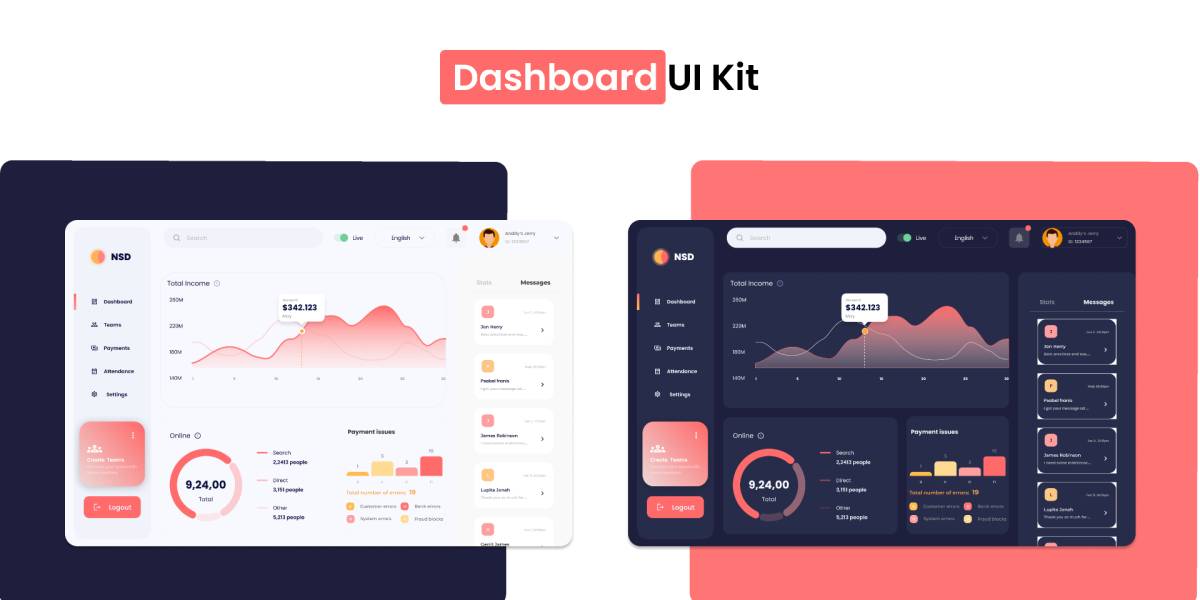 Figma Dark Light Dashboard UI Kit