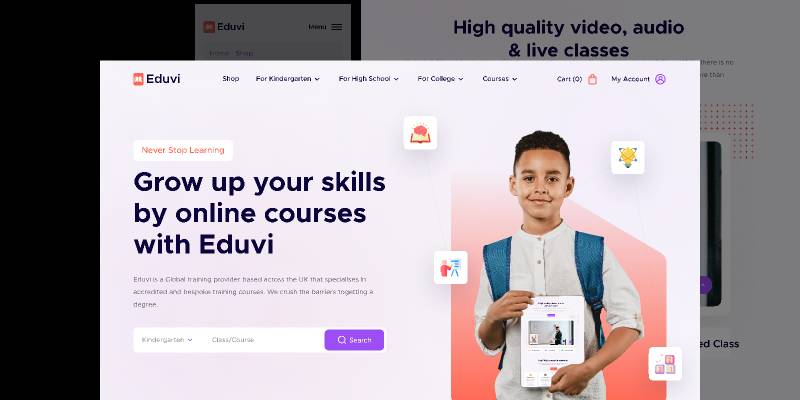 Figma Eduvi E-learning Platform Full Website & Mobile