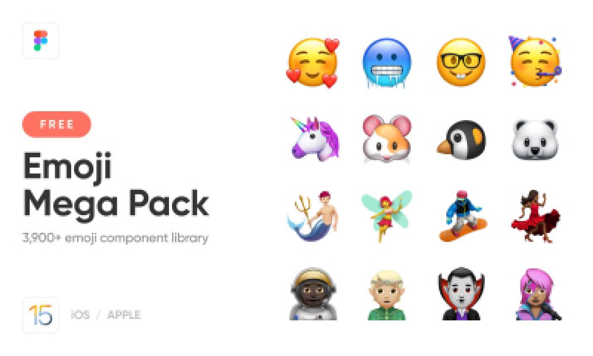 Figma Emoji Mega Pack 3.9K  iOS Apple Emojis