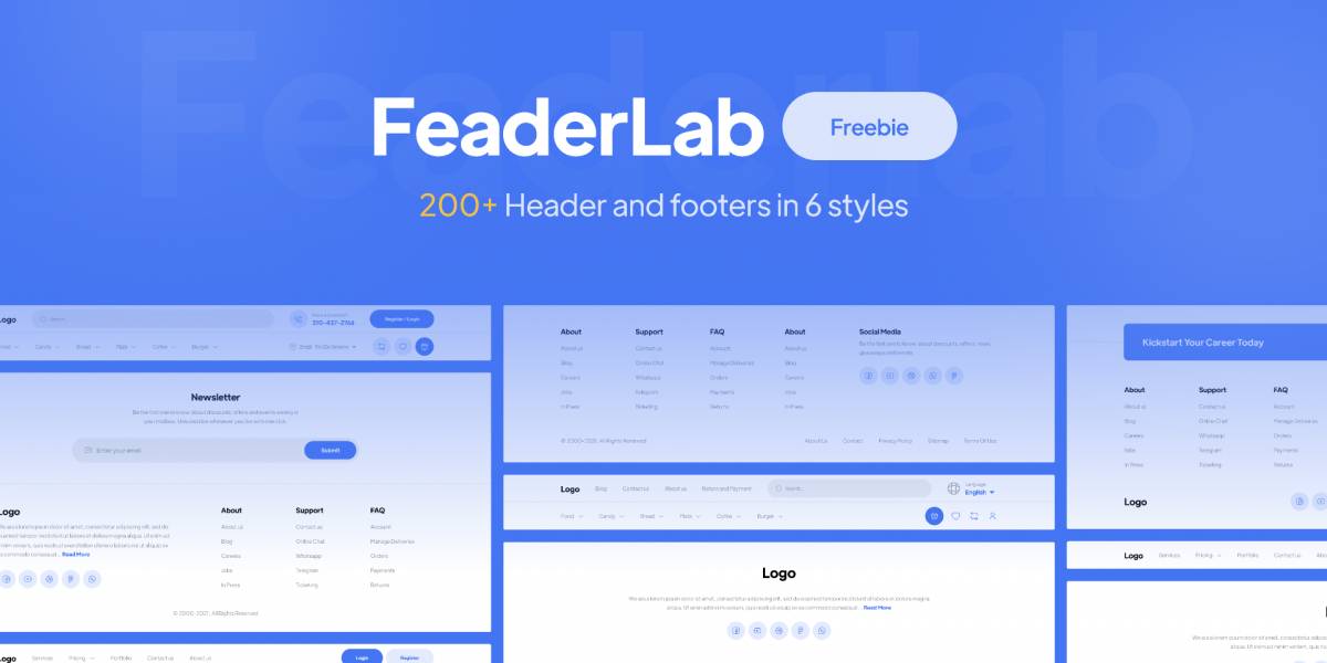 Figma FeaderLab + 200 pre-built Header & Footer