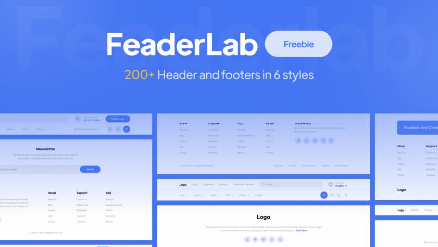 Figma FeaderLab + 200 pre-built Header & Footer