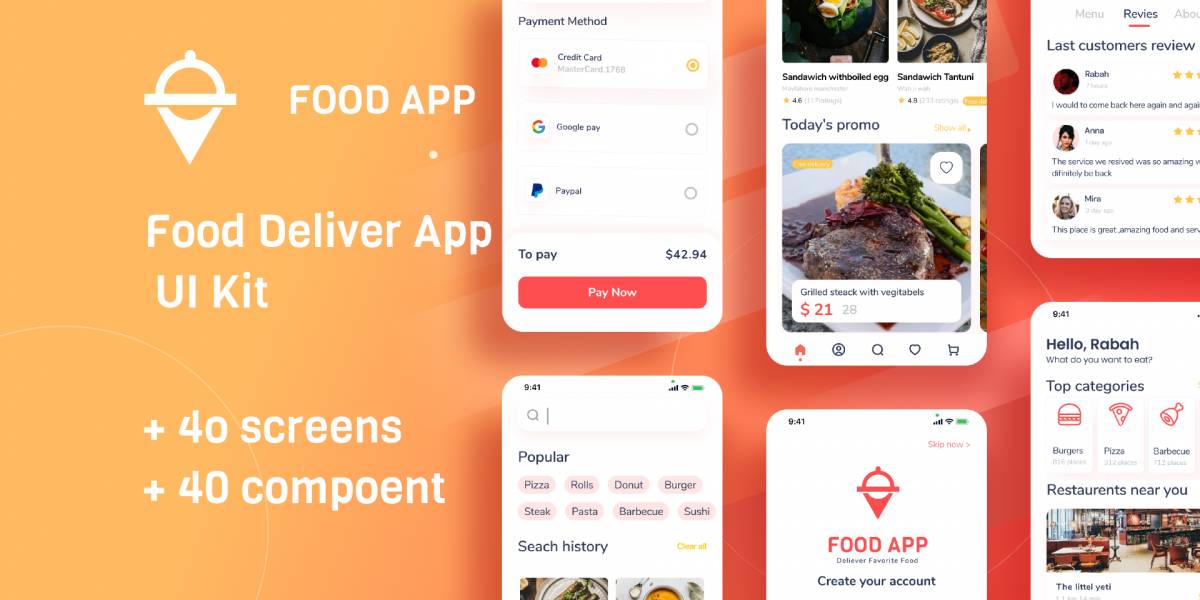 Figma Food delivery app UI Kit Free Download