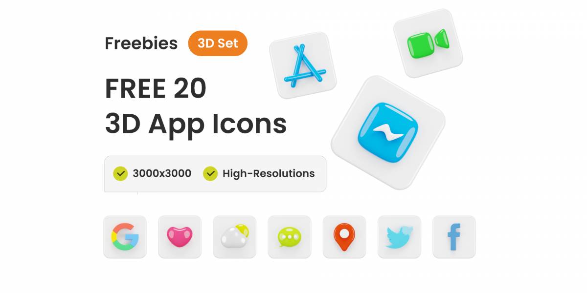 Figma Freebie 20+ 3D App Icon