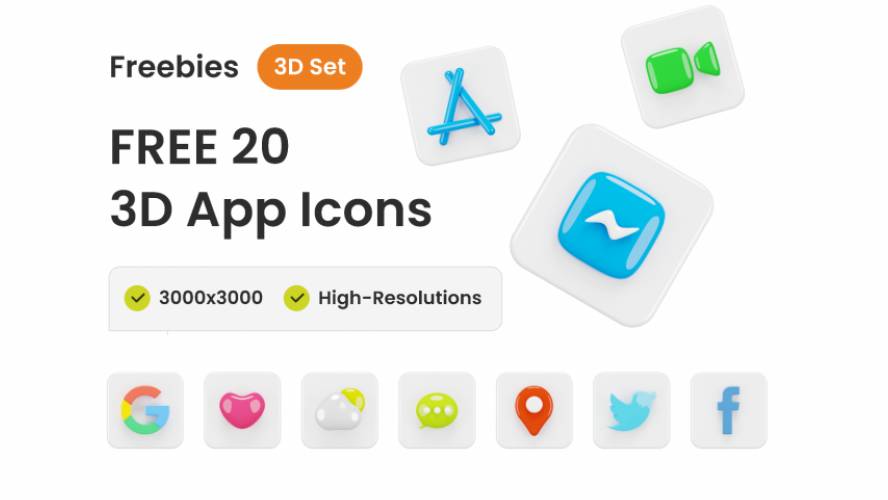 Figma Freebie 20+ 3D App Icon