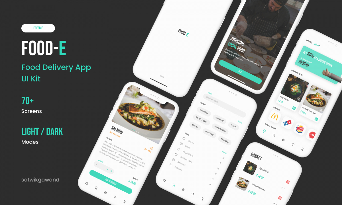 Figma Freebie Food-e UI Kit Delivery App
