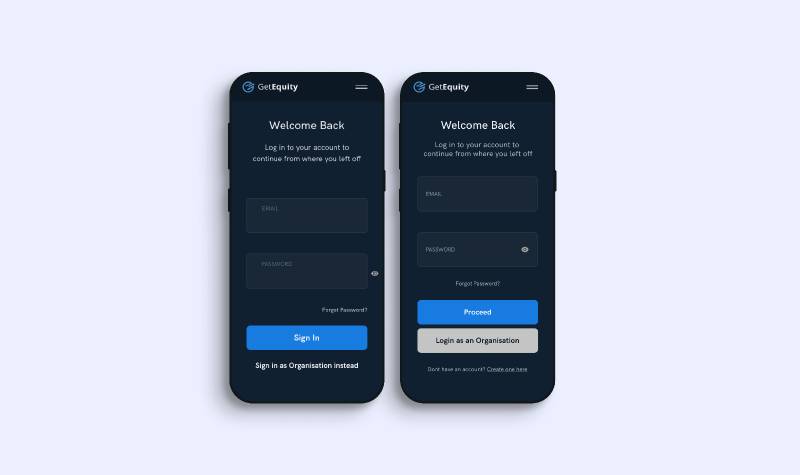 Figma Getequity Mobile Login Screen Redesign