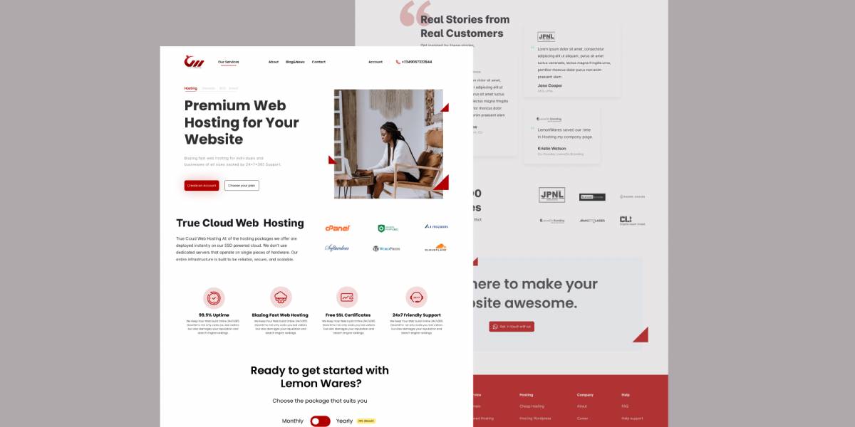 Figma Landing page for Hosting Company Free Download