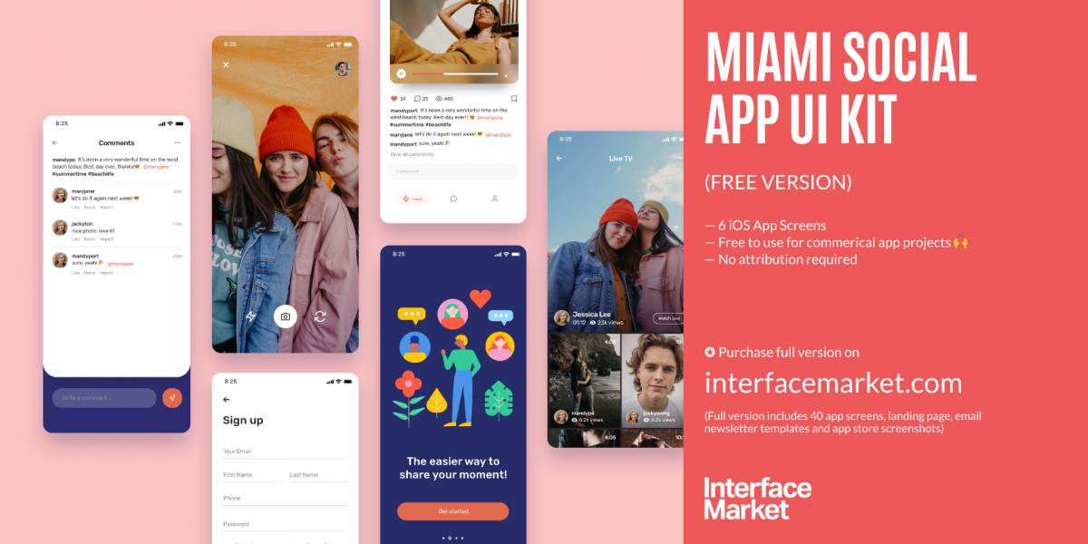 Figma Miami Social App UI Kit Free Download