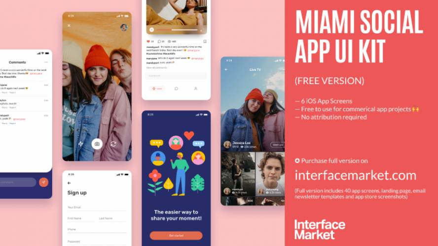 Figma Miami Social App UI Kit Free Download
