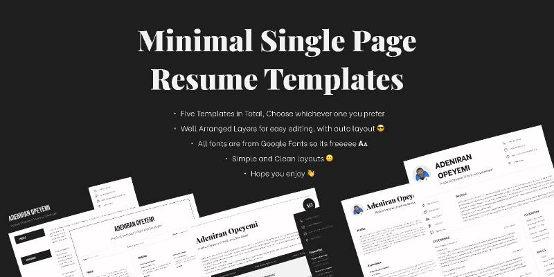 Figma Minimal Single Page Resume Templates