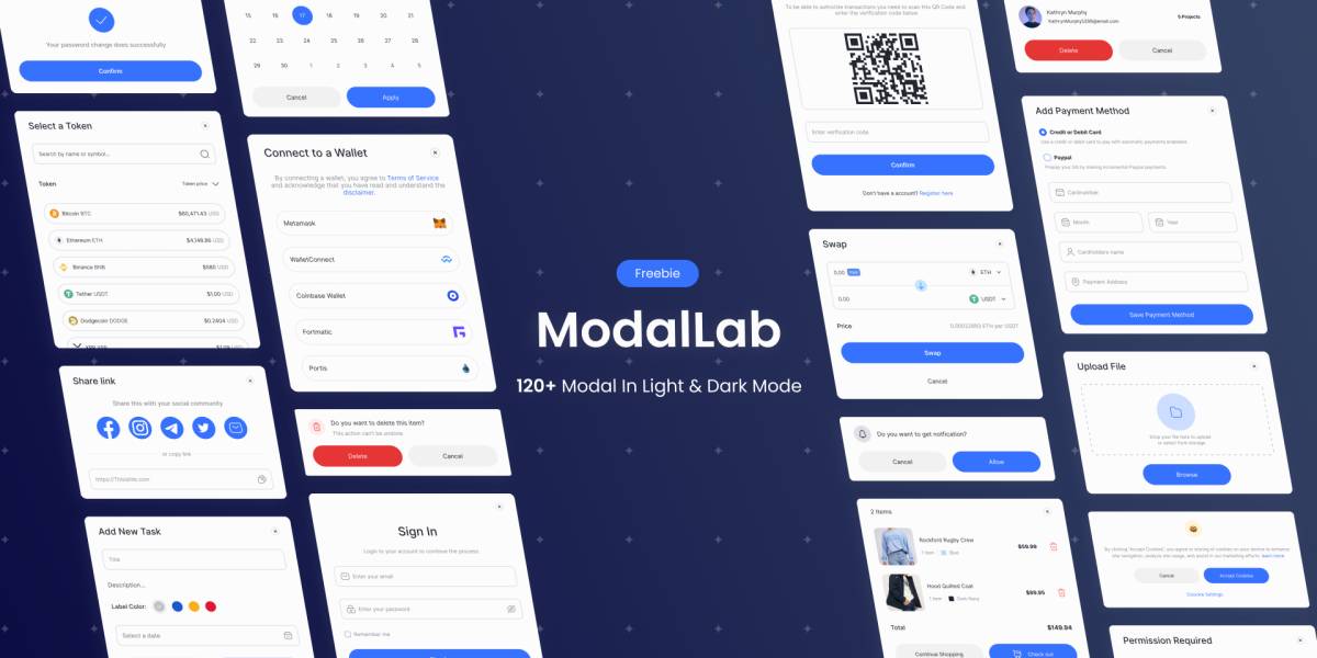 Figma ModalLab +120 set of UI modals