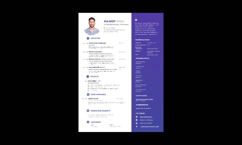 Figma Resume for Freshers