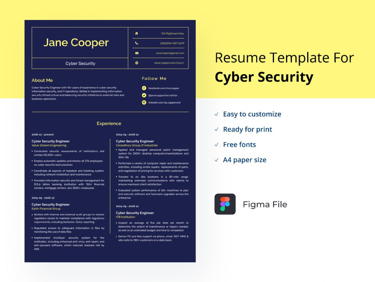 Figma Resume Template for Cyber Security