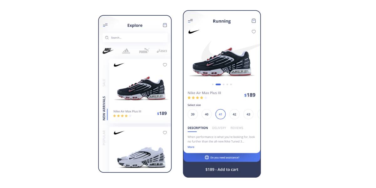 Figma Sneakers Shop App detail page mobile