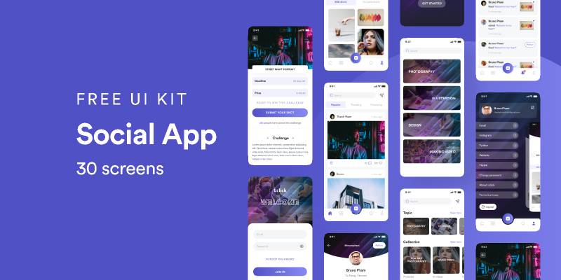 Figma Social App Free UI Kit