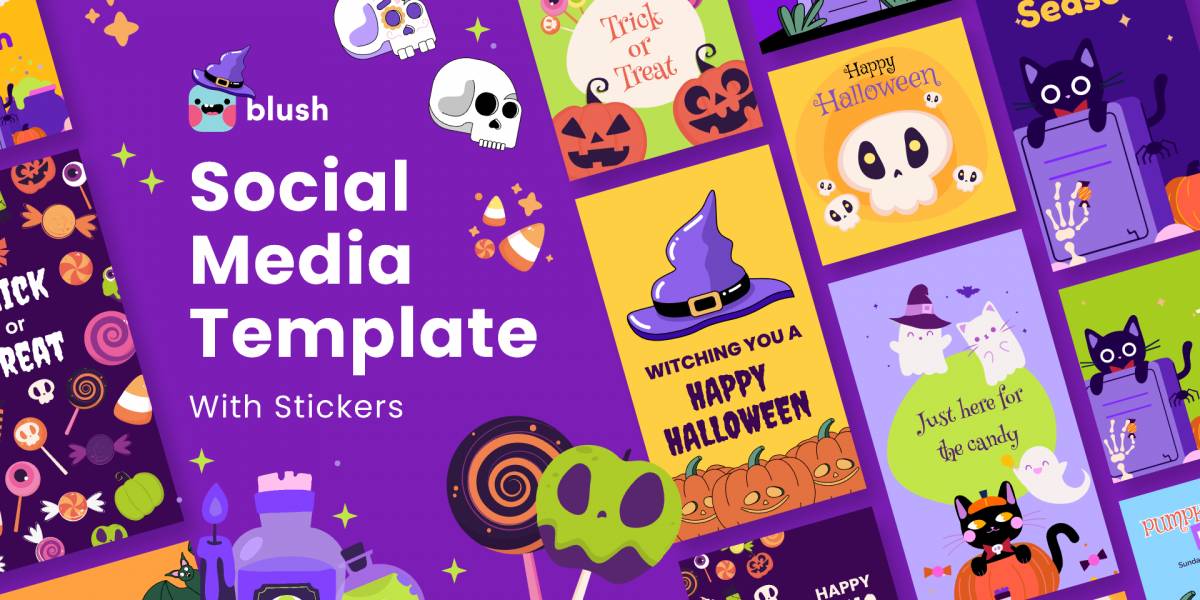 Figma Social Media Template with Halloween Stickers