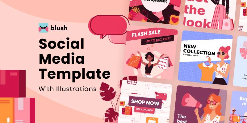 Figma Social Media Template with Shopaholics Illustrations