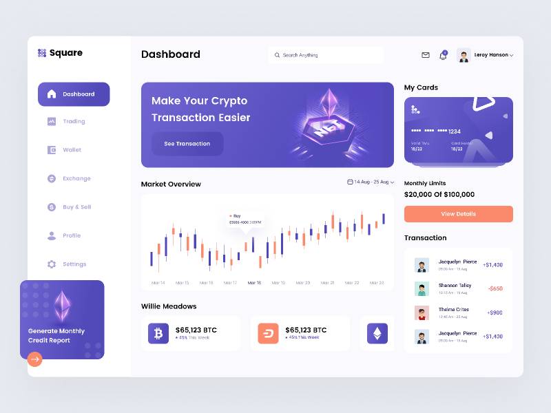 Figma Square Crypto Transaction Dashboard