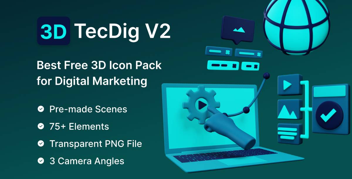 Figma TecDig V2 – Free 3D illustrations for Digital Marketing