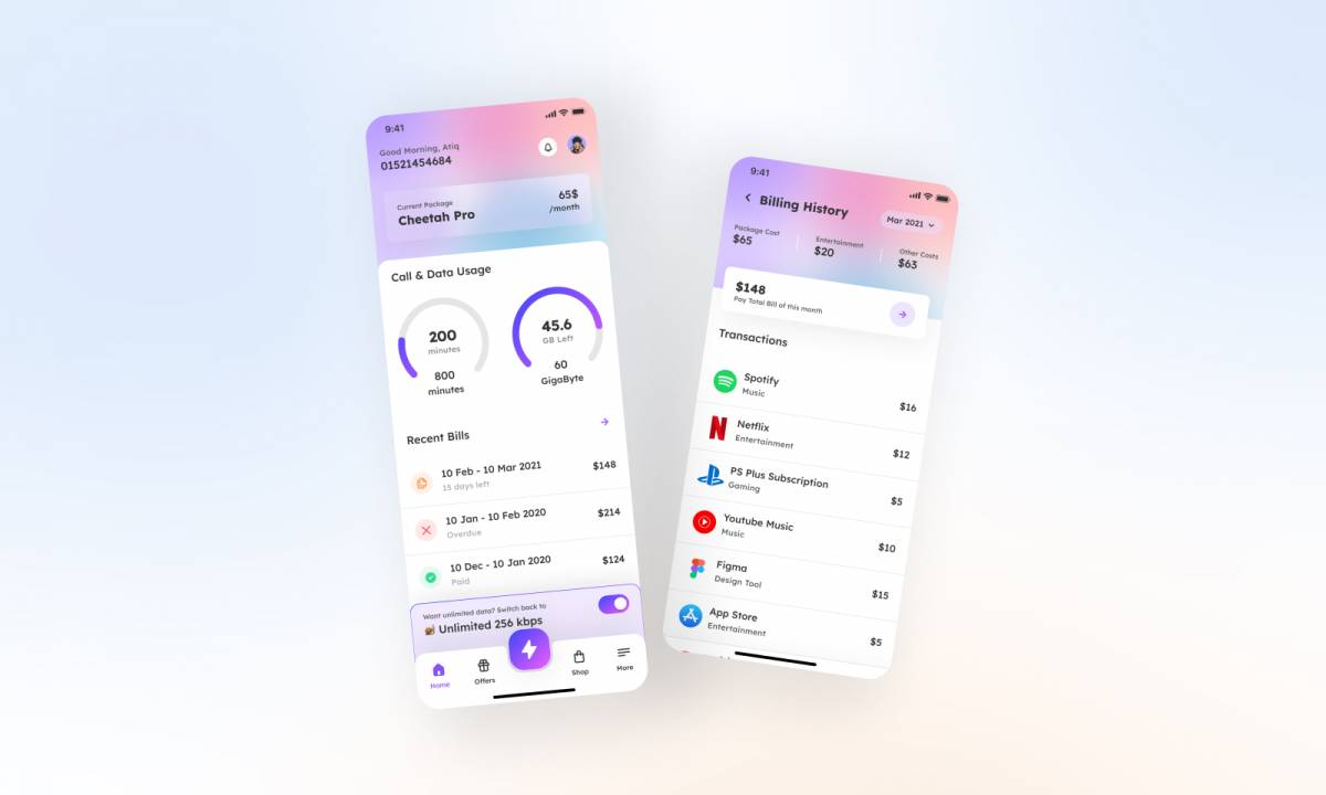 Figma Telco App UI Freebie