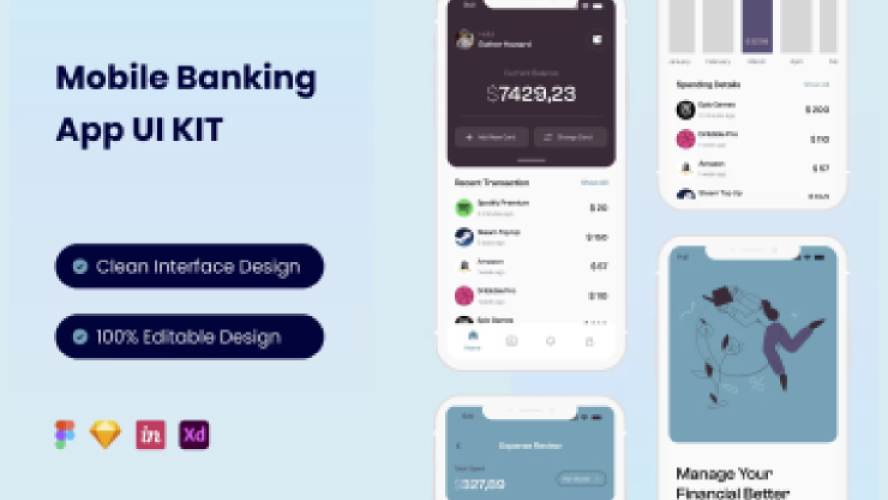 Figma UI kit - Mobile Banking Mobile App Free Download