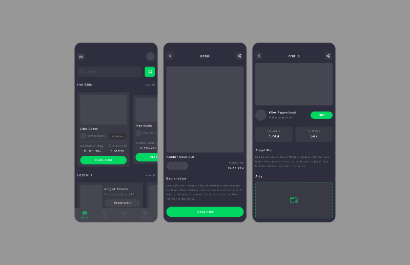 Figma UI kit - NFT Market Mobile App Free Download