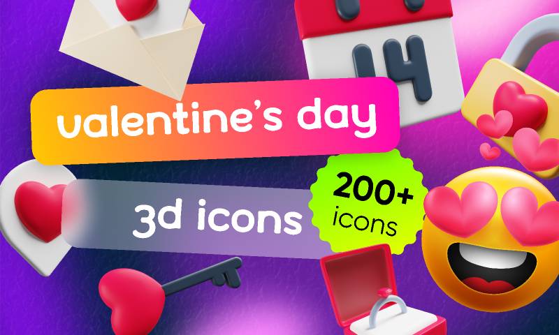 Figma Valentine's day 3D icons Free Download