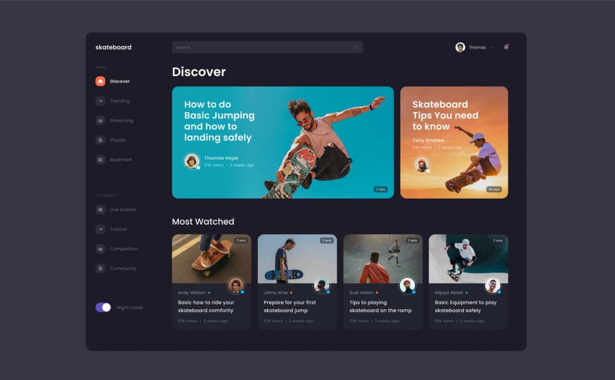 Figma Video Platform (Skateboard) Template