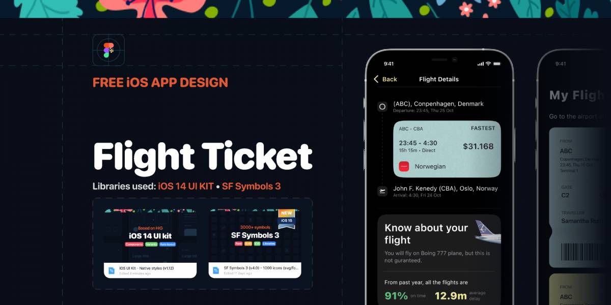 Flight Ticket - iOS app Design Free