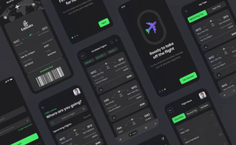 Flight Ticket Booking App Dark Mode Figma Mobile Ui Kit