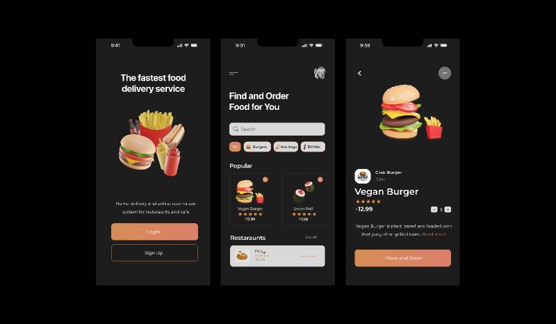 Food App Dark Mode Figma Mobile Template