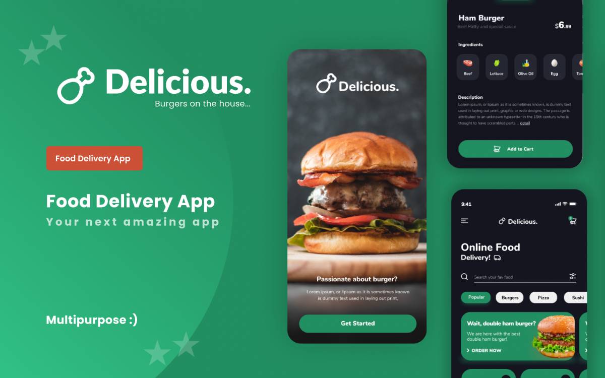 Food Delivery App Figma Design (Dark mode)