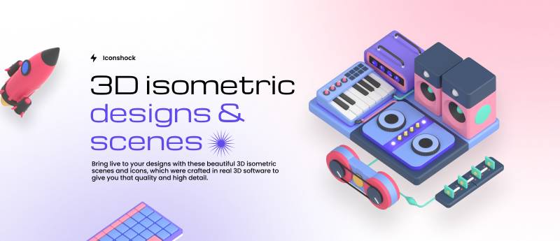 Free 3D Isometric designs & Scenes Figma Icon Template