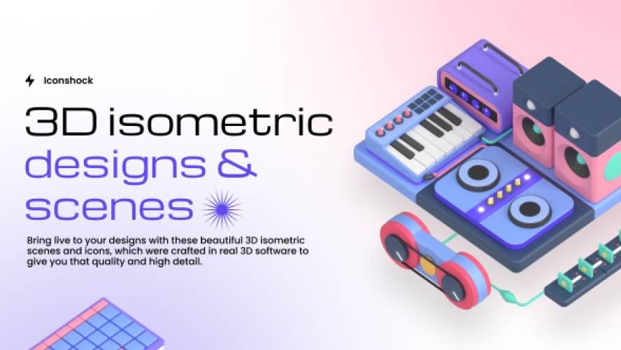 Free 3D Isometric designs & Scenes Figma Icon Template