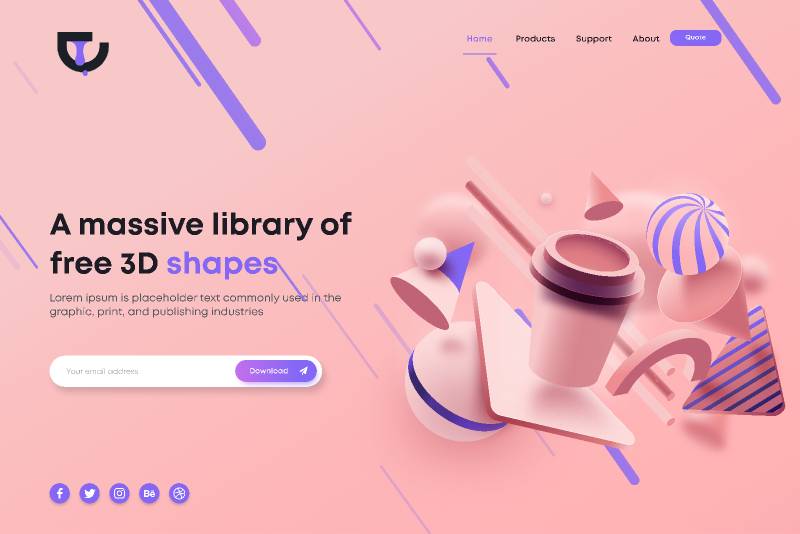 Free 3d shape Landing page for Figma