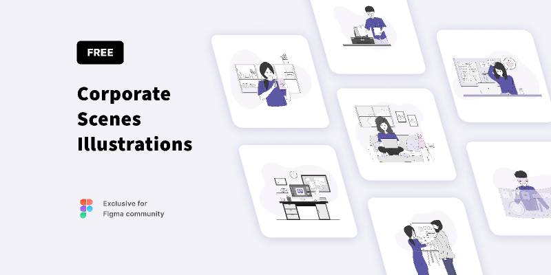 Free Corporate Scenes Illustation Set Figma Template