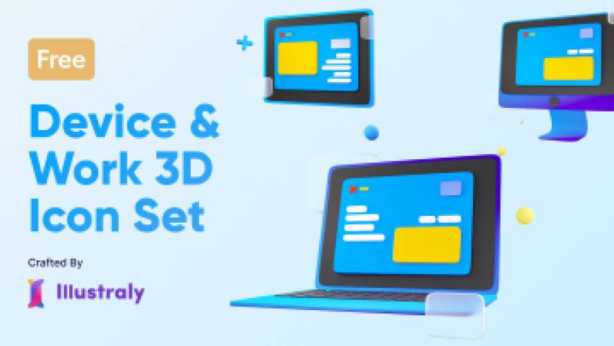 Free Device & Work 3D Icon Set Figma Template