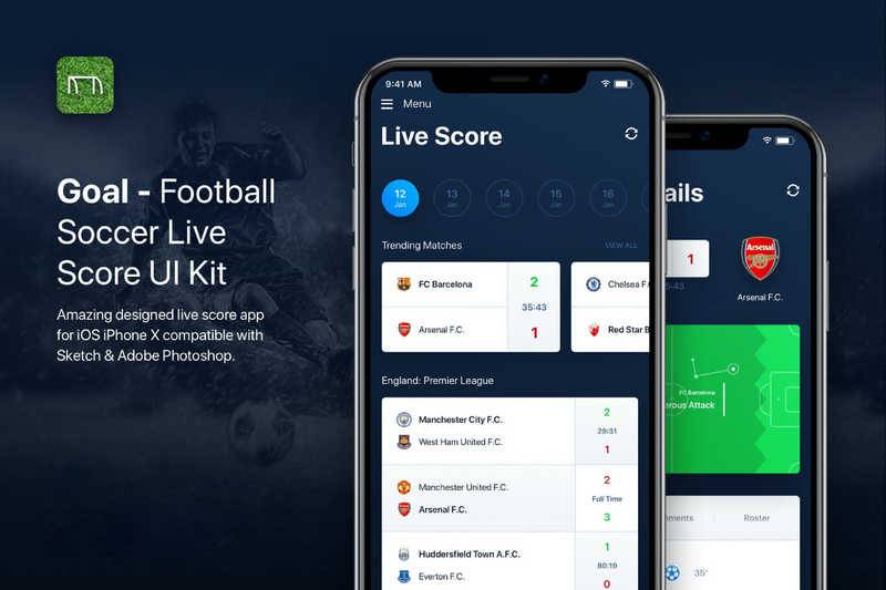 Free Figma Goal Soccer Football Live Score UI Kit UI4Free