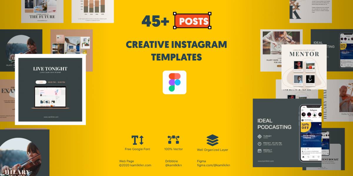 Free Figma Instagram Bundle Templates (50 post)