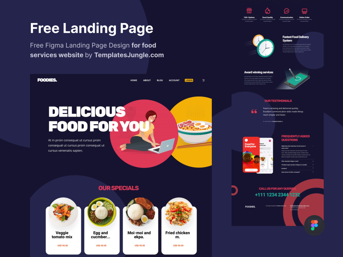 Free Figma Landing Page Design Template for Food services