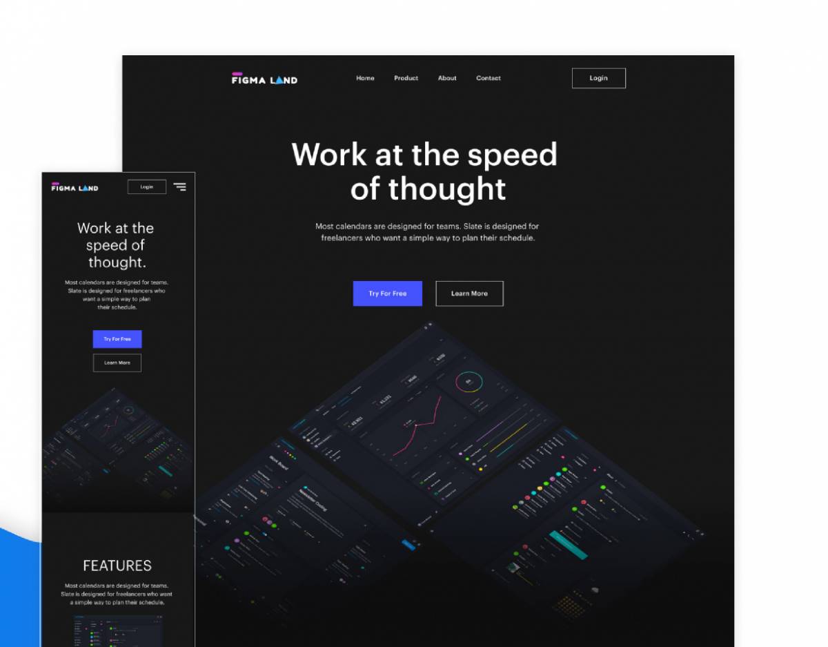 Free Figma startup landing page dark