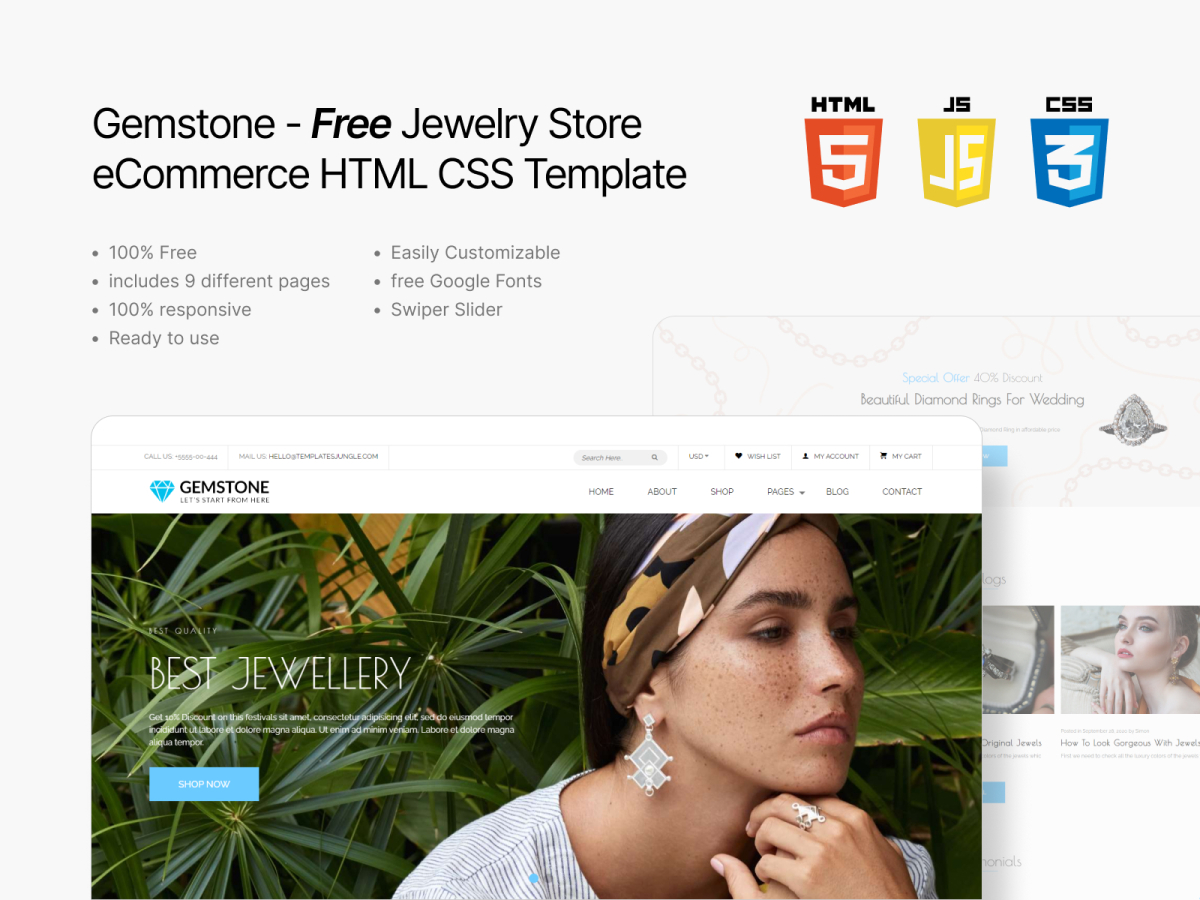 Free HTML CSS eCommerce Template for Jewellery Store Website