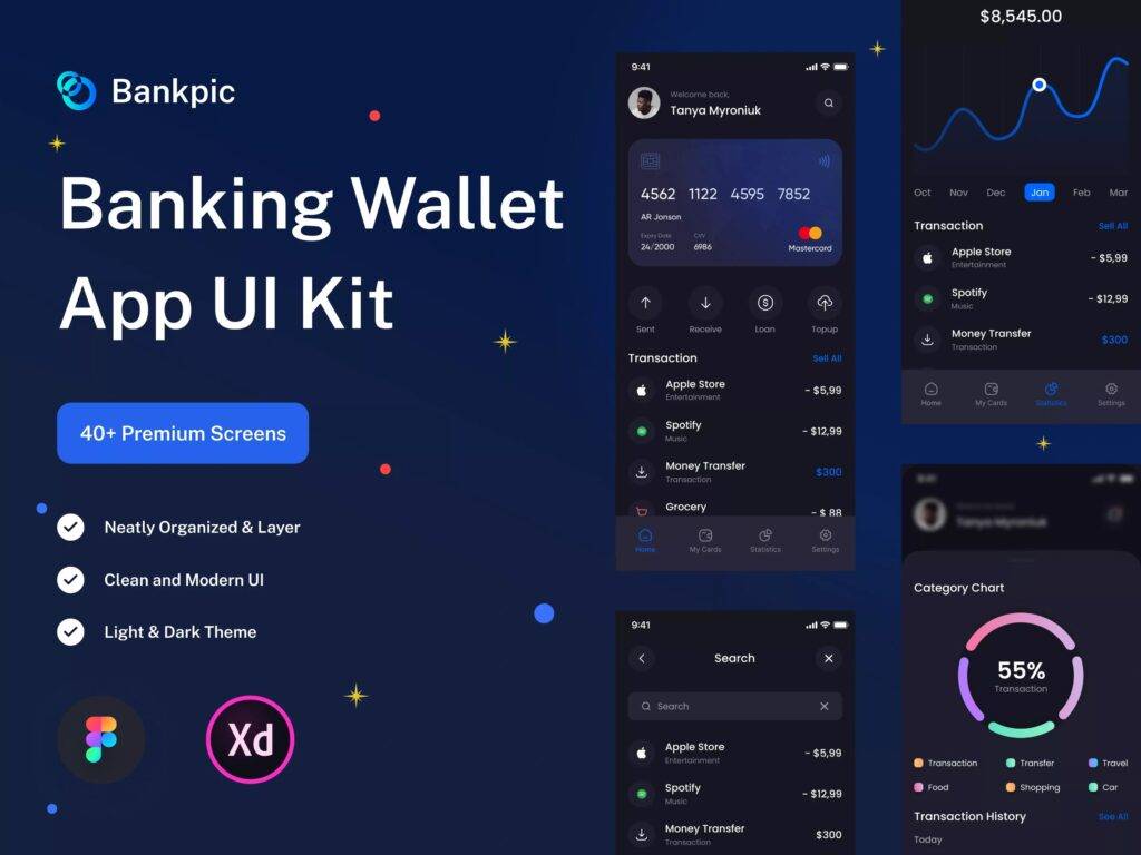 Free Online Banking Mobile App UI Kit Design