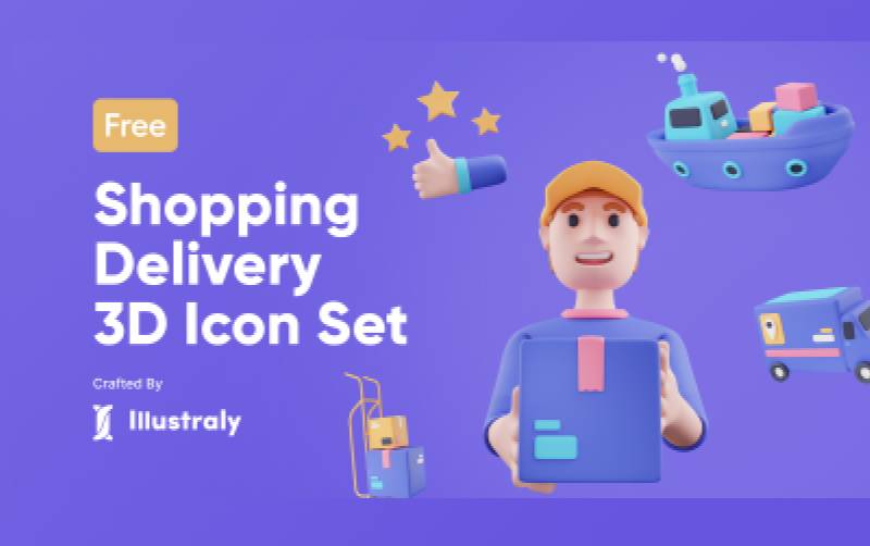 Free Online Shopping Delivery 3D Icon Set Figma Template