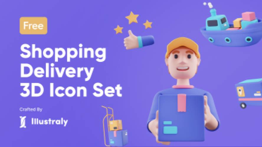 Free Online Shopping Delivery 3D Icon Set Figma Template