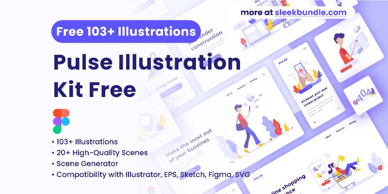 Free Pulse Illustration Kit 130+ Assets and Scenes figma