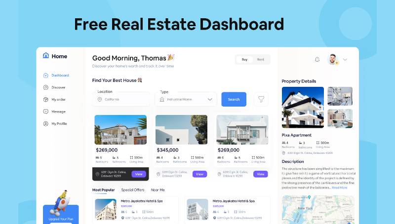 Free Real Estate Dashboard Figma UI Kit