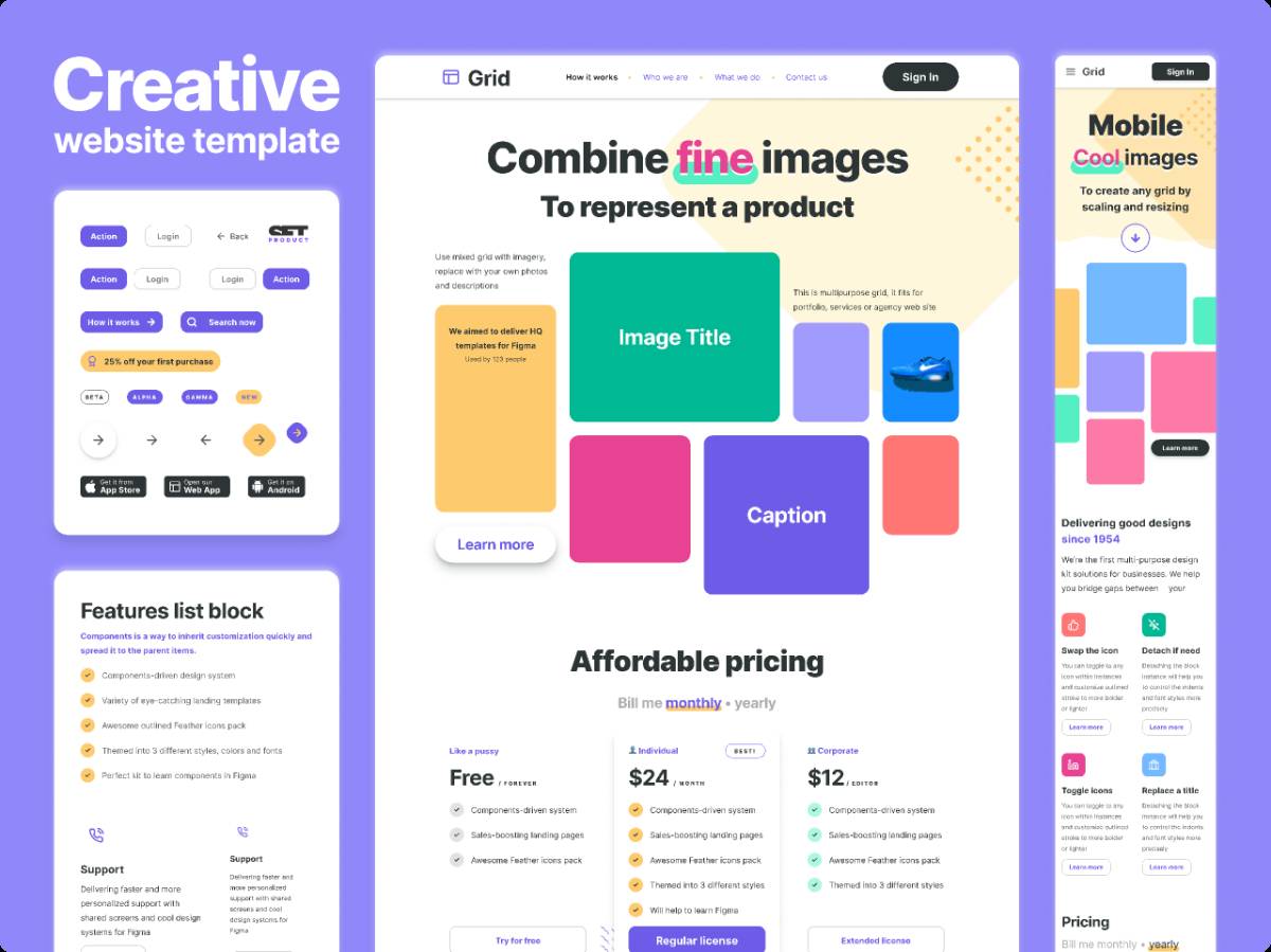 Freebie Creative Website Template for Figma